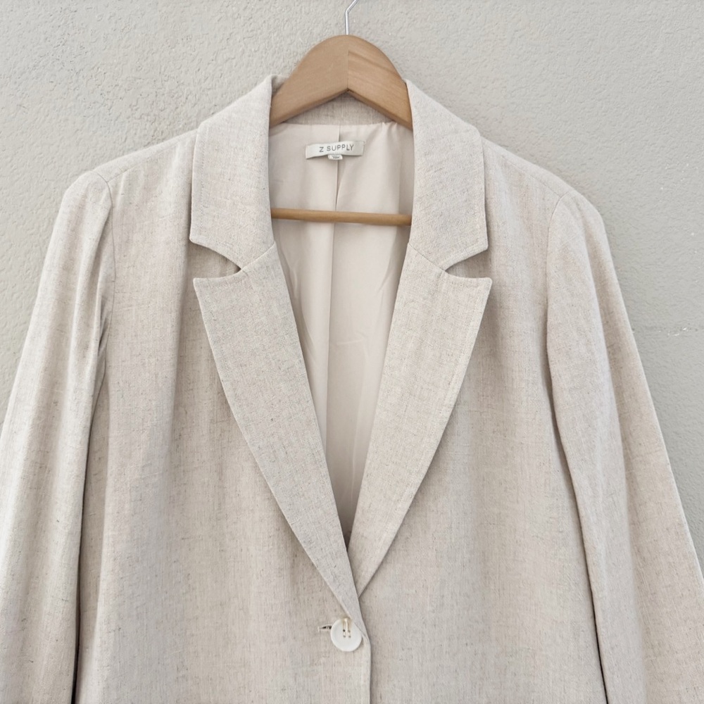 Z Supply Chateau Linen Blazer Med Beige Marled Textured Minimalist Classic Chic - Picture 11 of 14